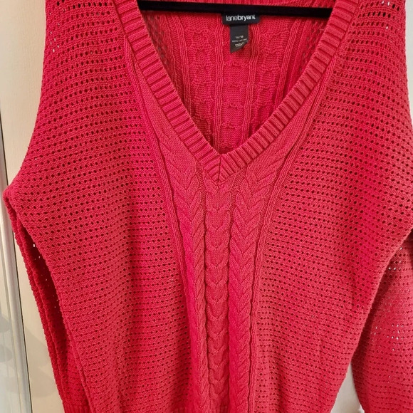 Lane Bryant Red V-Neck Pullover Sweater Cable Knit Crochet Size 14/16 - Picture 1 of 9